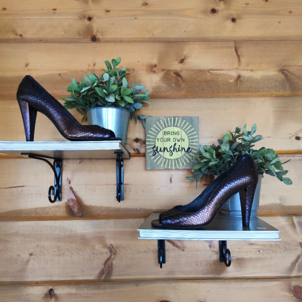 Stuart Weitzman Iridescent Snake Python Peep Toe … - image 1